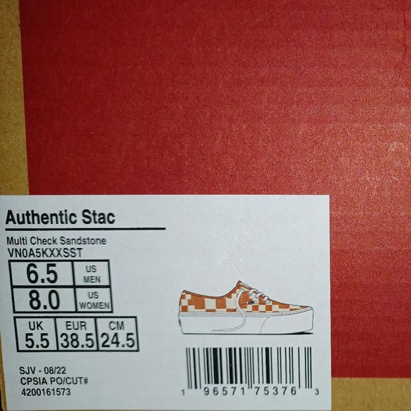 Vans Authentic Stacked Women's 8 Men's 6.5 Multi Checkered Sandstone VN0AKXXSST - Picture 12 of 12